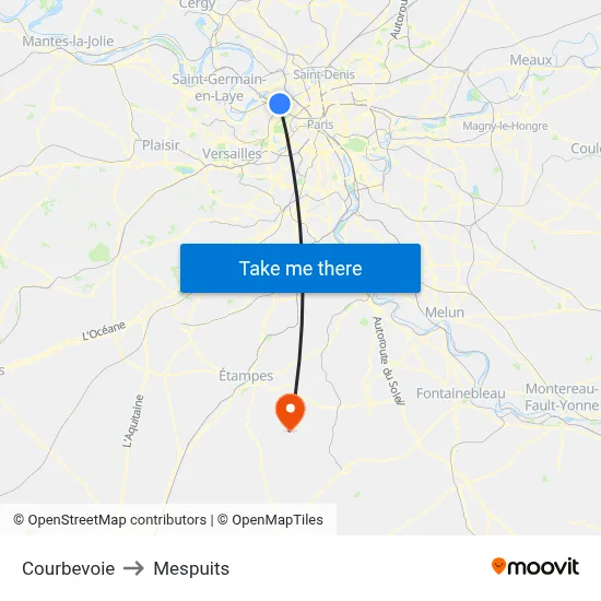Courbevoie to Mespuits map