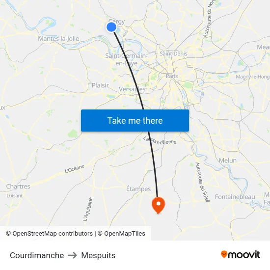 Courdimanche to Mespuits map
