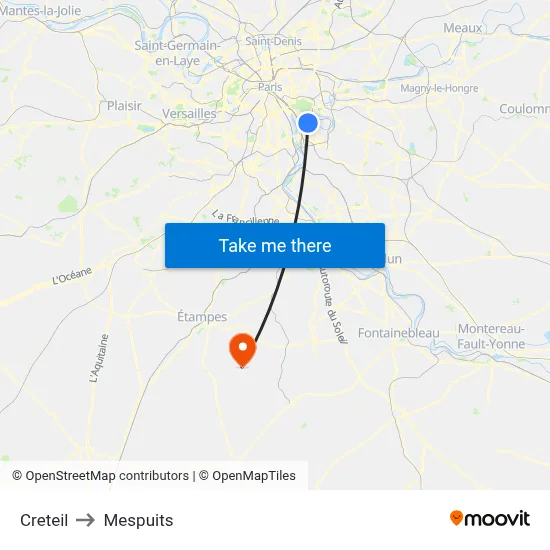 Creteil to Mespuits map