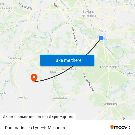 Dammarie-Les-Lys to Mespuits map