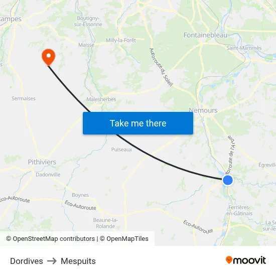 Dordives to Mespuits map