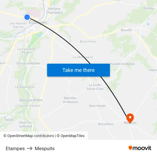 Etampes to Mespuits map