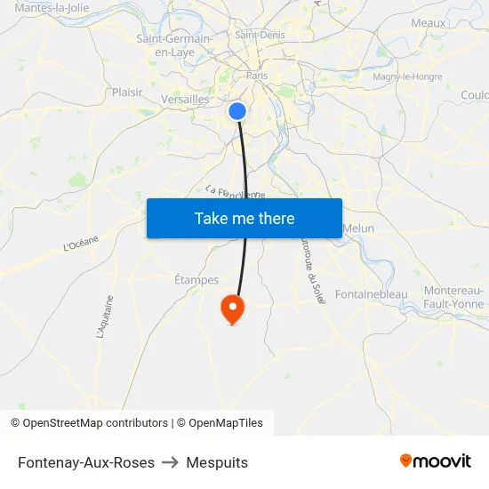 Fontenay-Aux-Roses to Mespuits map