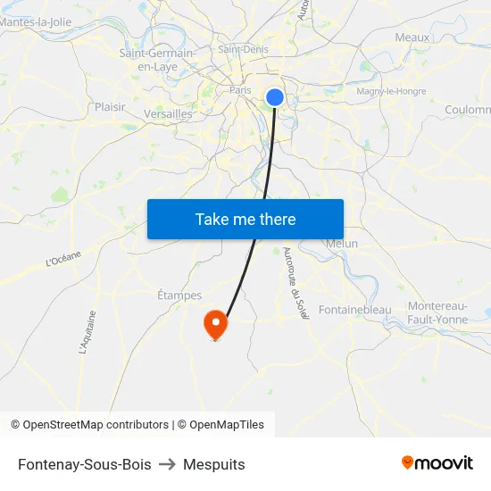 Fontenay-Sous-Bois to Mespuits map