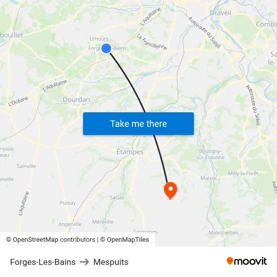Forges-Les-Bains to Mespuits map