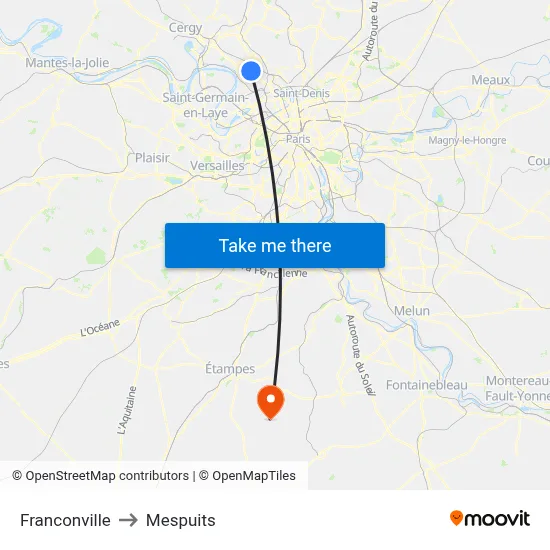 Franconville to Mespuits map