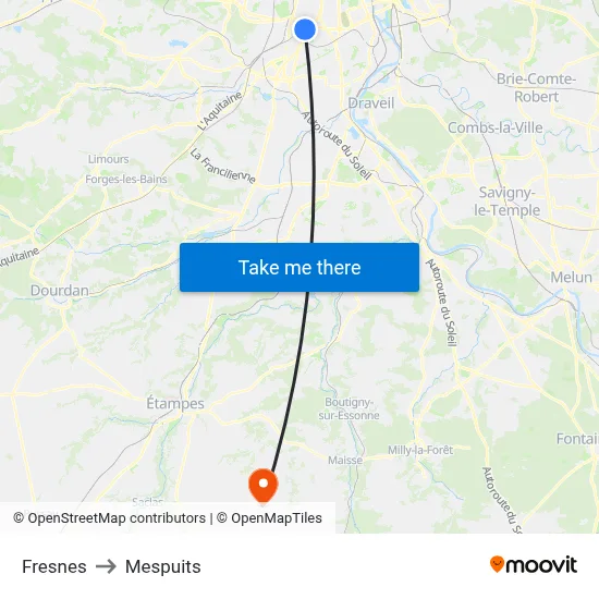 Fresnes to Mespuits map