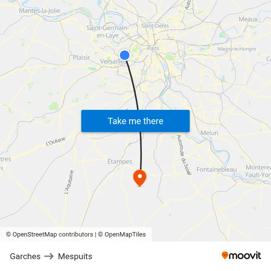Garches to Mespuits map