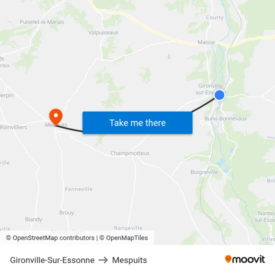 Gironville-Sur-Essonne to Mespuits map