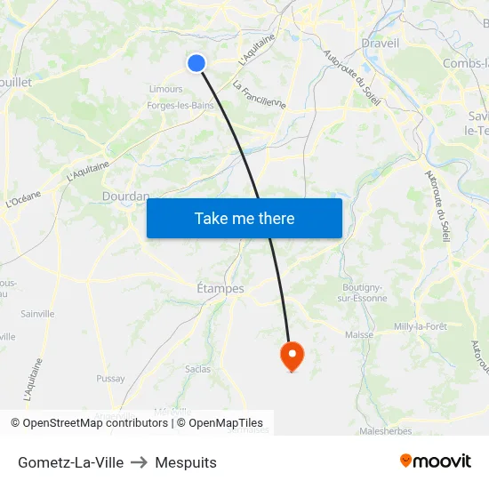 Gometz-La-Ville to Mespuits map
