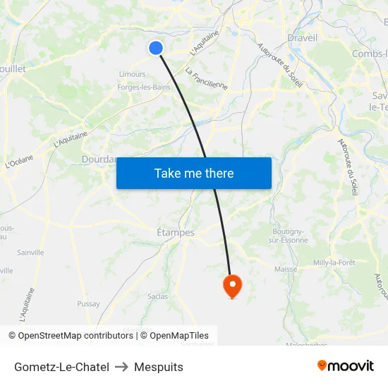 Gometz-Le-Chatel to Mespuits map