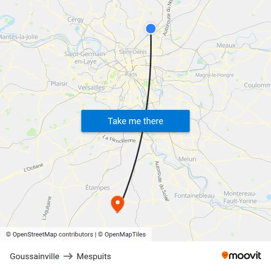 Goussainville to Mespuits map