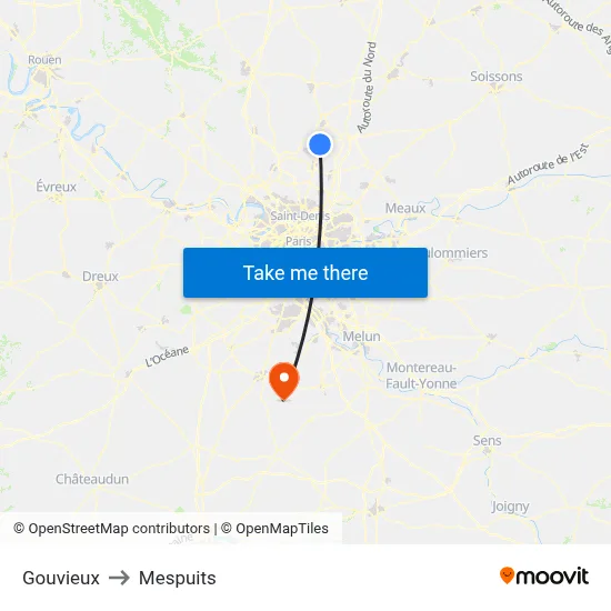 Gouvieux to Mespuits map