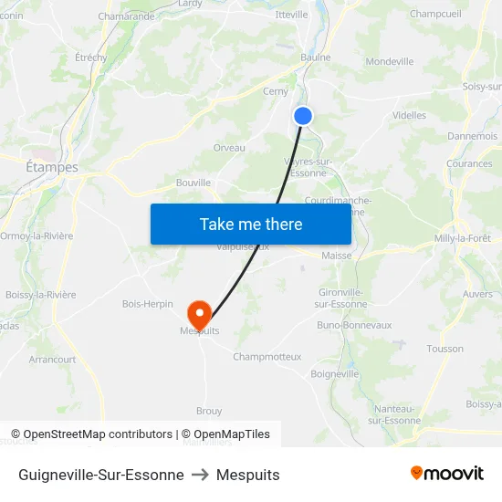Guigneville-Sur-Essonne to Mespuits map