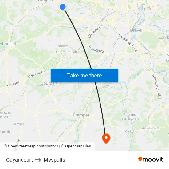 Guyancourt to Mespuits map
