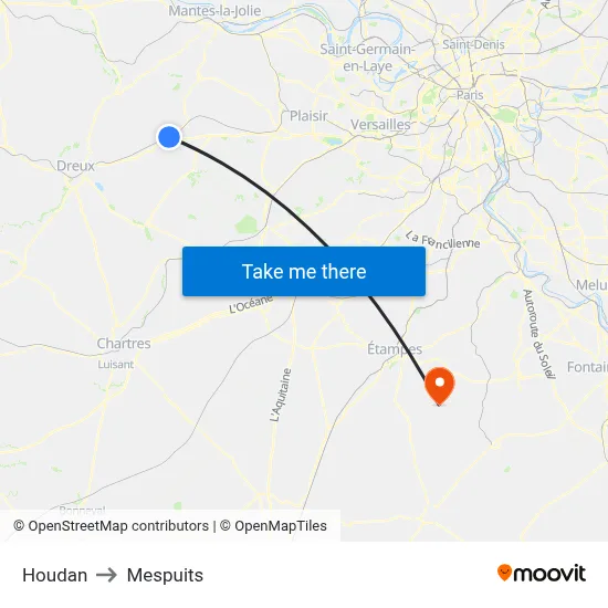 Houdan to Mespuits map