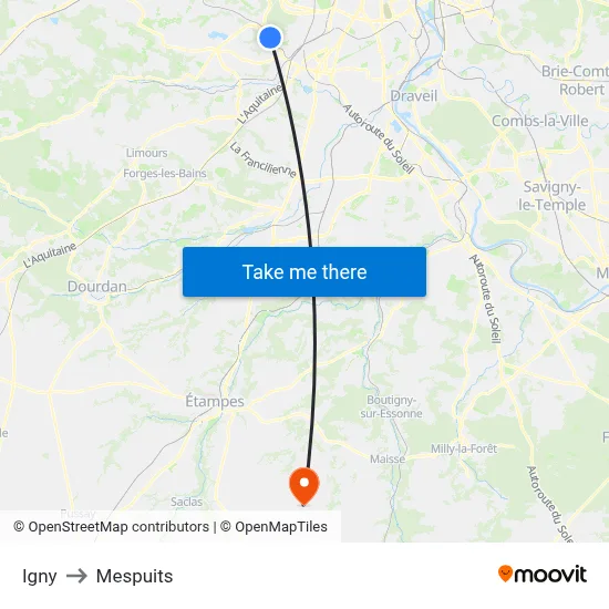 Igny to Mespuits map