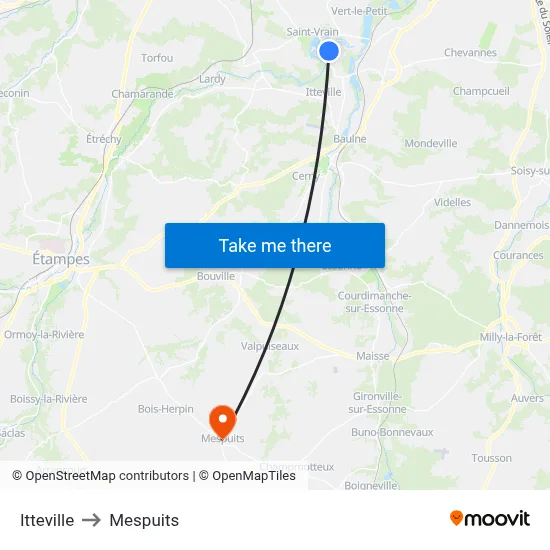 Itteville to Mespuits map