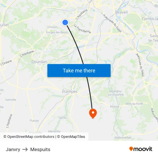 Janvry to Mespuits map