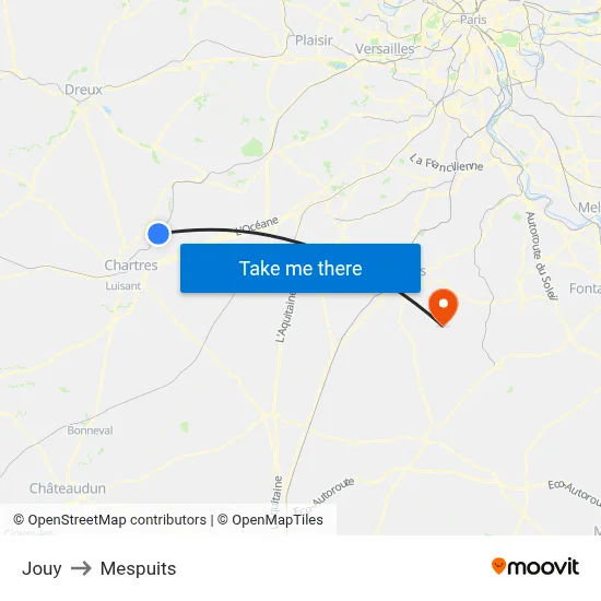 Jouy to Mespuits map