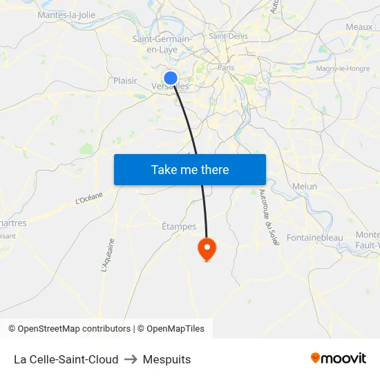 La Celle-Saint-Cloud to Mespuits map