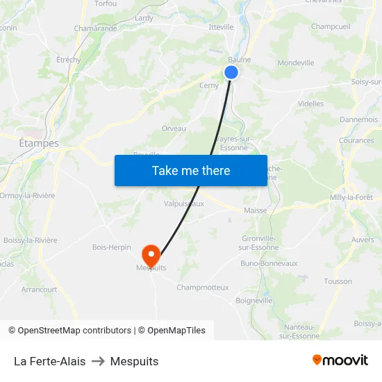 La Ferte-Alais to Mespuits map