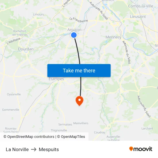La Norville to Mespuits map