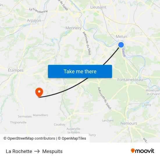 La Rochette to Mespuits map