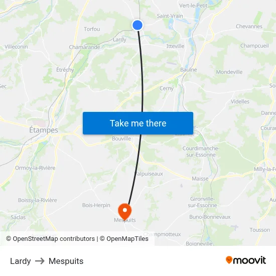 Lardy to Mespuits map