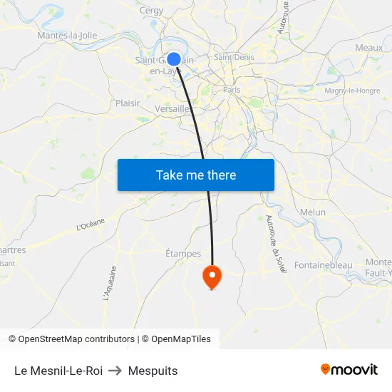 Le Mesnil-Le-Roi to Mespuits map