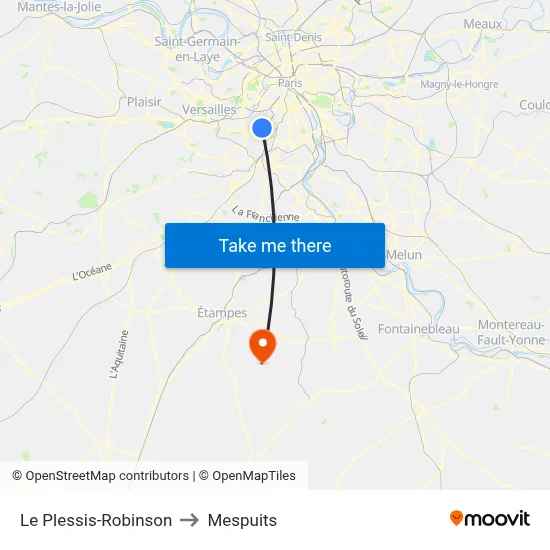 Le Plessis-Robinson to Mespuits map