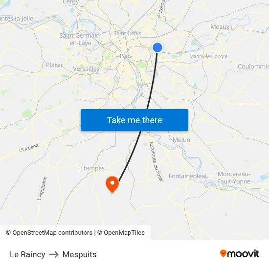 Le Raincy to Mespuits map