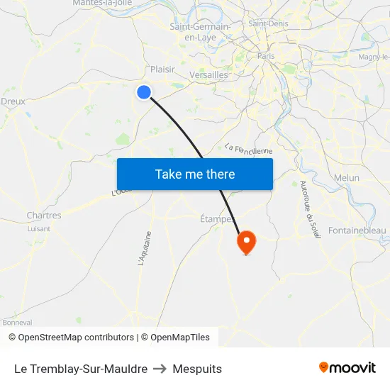 Le Tremblay-Sur-Mauldre to Mespuits map