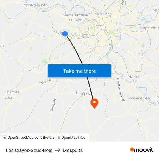 Les Clayes-Sous-Bois to Mespuits map