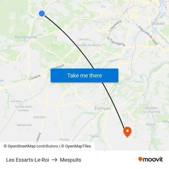 Les Essarts-Le-Roi to Mespuits map