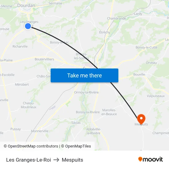 Les Granges-Le-Roi to Mespuits map