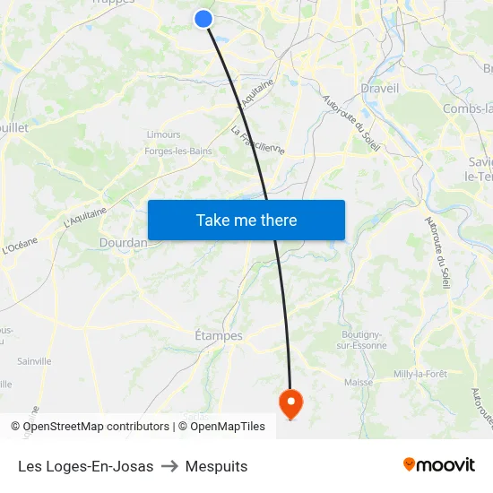 Les Loges-En-Josas to Mespuits map
