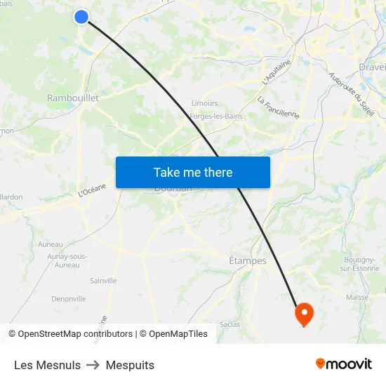 Les Mesnuls to Mespuits map
