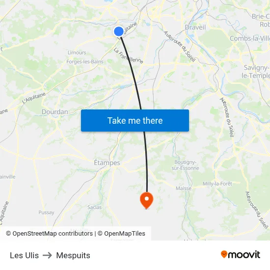 Les Ulis to Mespuits map