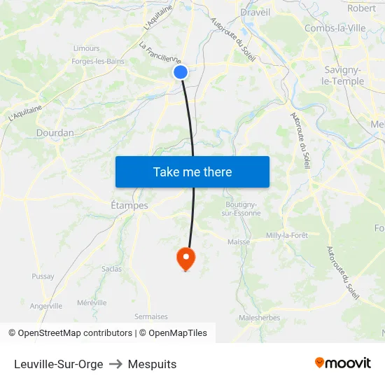 Leuville-Sur-Orge to Mespuits map