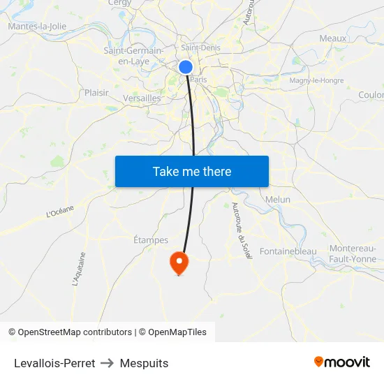 Levallois-Perret to Mespuits map