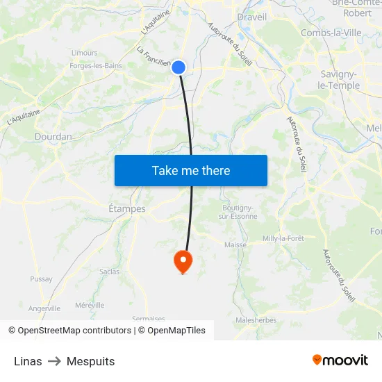 Linas to Mespuits map