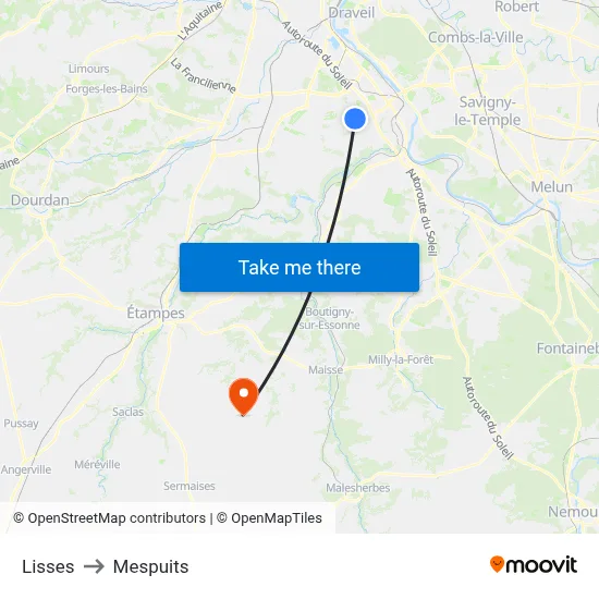 Lisses to Mespuits map