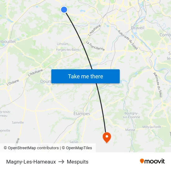 Magny-Les-Hameaux to Mespuits map