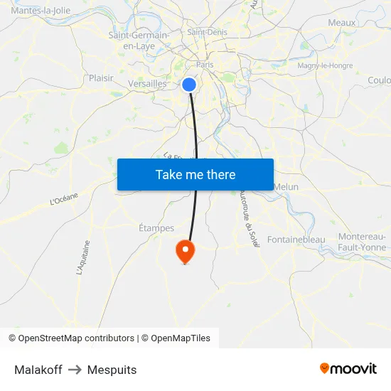 Malakoff to Mespuits map