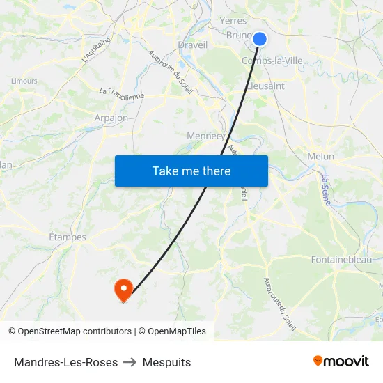 Mandres-Les-Roses to Mespuits map