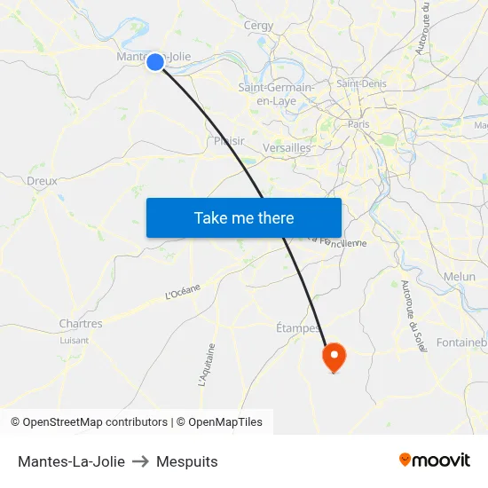 Mantes-La-Jolie to Mespuits map