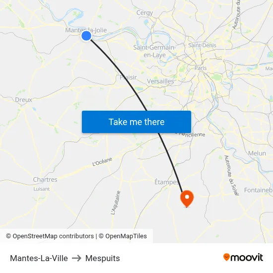 Mantes-La-Ville to Mespuits map