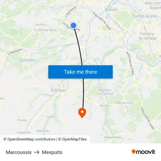 Marcoussis to Mespuits map