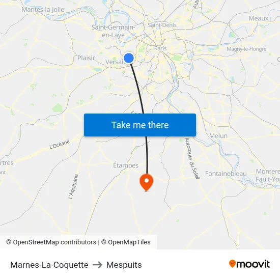 Marnes-La-Coquette to Mespuits map